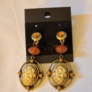 Elegant Gold and Cream Cameo Clip Earrings